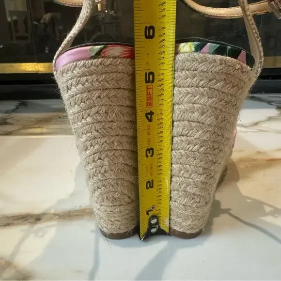 Jessica Simpson Women's Pink Green floral espadrille wedge heel sandals Size 9.5 - Picture 3 of 6
